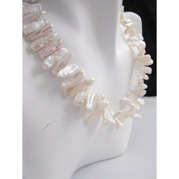 Biwa Stick pearl necklace sterling Silver clasp - Picture 9 of 10